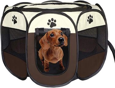 Тент-забіг для тварин Coolty, переносний вольєр для собак, котів та дрібних тварин, 91x91x58 см, коричневий