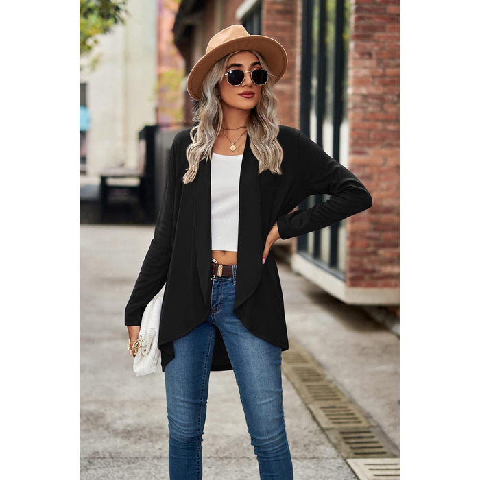 Кардиган жіночий Faulily Daen з відкритою фронтальною частиною, в'язаний, однотонний, водоспадний, чорний, XXL