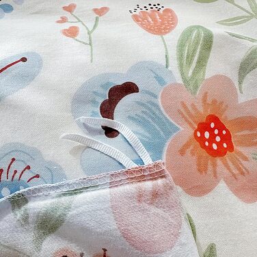 Блискуча постільна білизна Bunt Blumen з бавовни 100x135 см. Комплект для дитячого ліжка: простирадло, ковдра та подушка з квітковим малюнком.