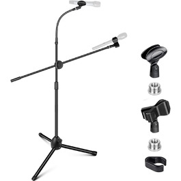 Підставка для мікрофона 2-в-1 з трьома кліпсами для кабелів, для вокалу, сцени, конференцій та презентацій, розширювана, CY0311 (з лебединою шиєю)