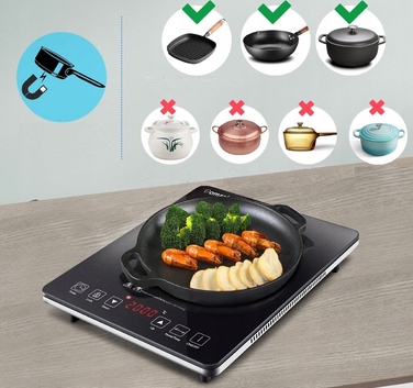 Портативна індукційна плита Amzchef SK-20CB16T 2000Вт, чорна