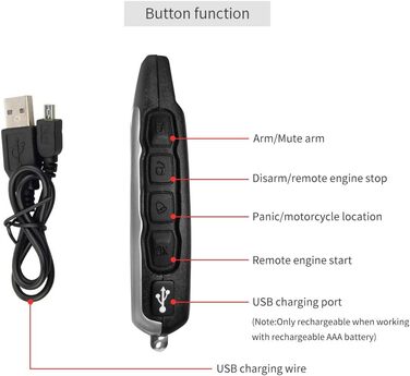 Двостороння сигналізація для мотоцикла EASYGUARD EM212 з LCD-пейджером, акумуляторним брелоком, ударним і мікрохвильовим датчиками, 12V