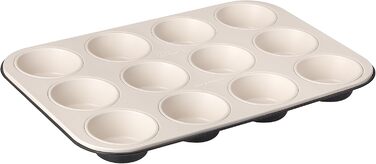 Zenker 12-Cup Muffin Tin Ø 7 cm CREME NOIR, Muffin tin made of steel sheet, baking sheet with ceramic-reinforced non-stick coating (Color: Crème/Anthracite), Quantity: 1 piece