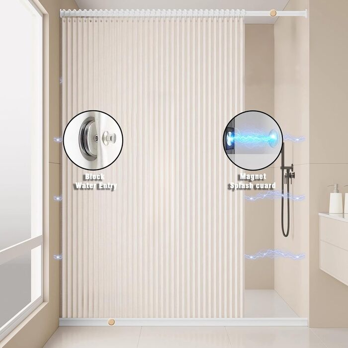 Шторка для душу з льону, водовідштовхувальна, з магнітною фіксацією, 120x200 см (Бежева)