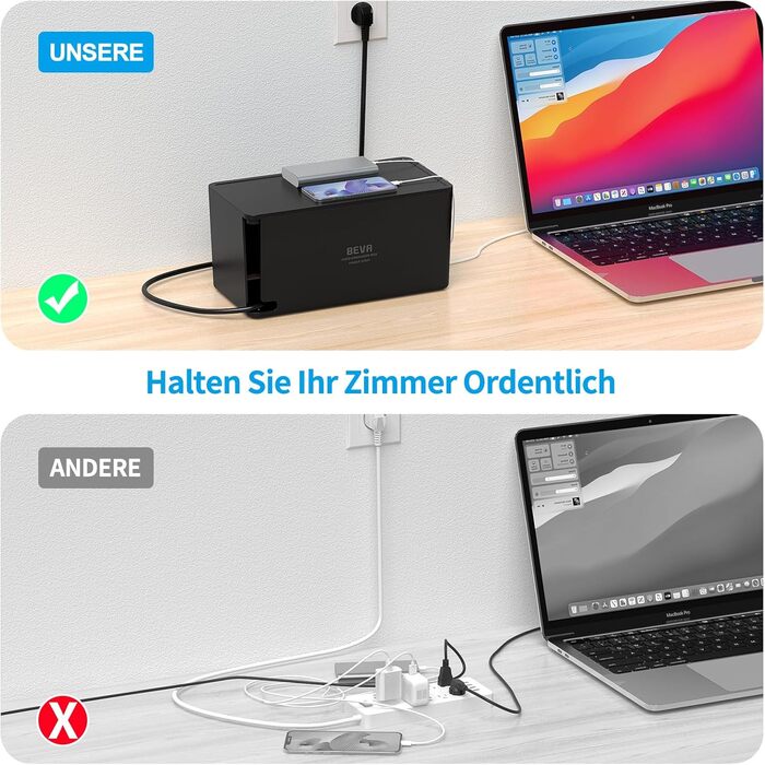 Блочок розеток BEVA з прихованими роз'ємами, 3680W/16A, захист від перенапруги 1050J, 2м кабель, 6 розеток + 3 USB-A + 1 USB-C (15W), з вимикачем, чорний