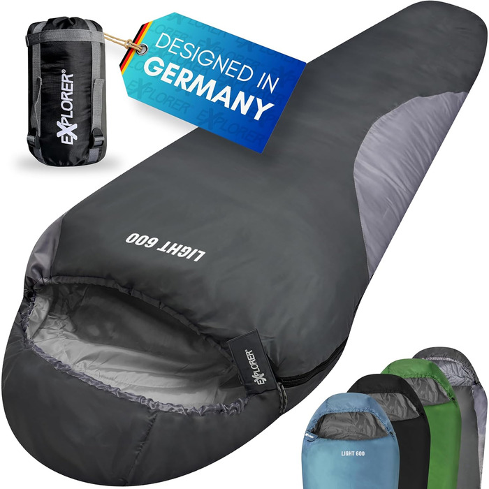 Сплячий мішок Explorer® Light 600 - ультралегкий літній спальний мішок для кемпінгу та трекінгу. Температурний режим: -2°C до +14°C. Вага наповнювача: 700g. Розміри: 210x75x50cm. Колір: сірий.