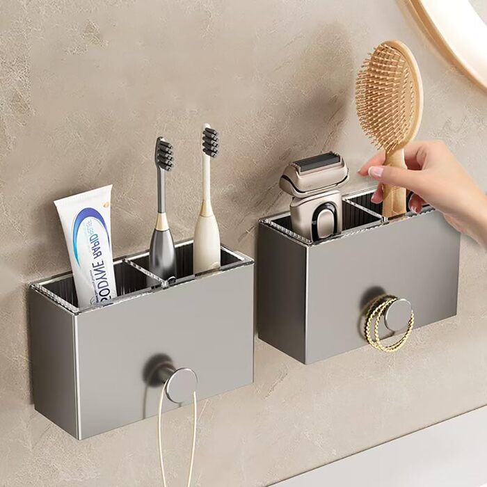 Adhesive Toothbrush Holder, No Drilling Required, Wall Mount, Bathroom Shelf, Organizer, Waterproof, Bathroom Storage Rack for Bathroom, Kitchen (2 Pack)