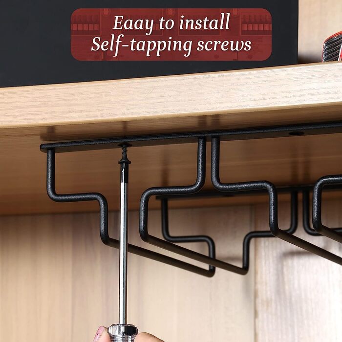 Тримач для келихів вина під шафу, металевий, 4-х рядний, на 8-12 келихів, антикорозійний, для бару, кухні, кафе (знімний), чорний