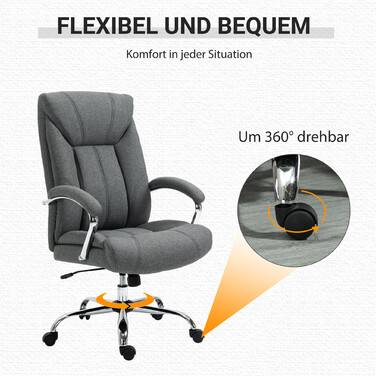 Vinsetto Ergonomic Office Chair, Height Adjustable with Rocking Function in Grey for Office and Home Office