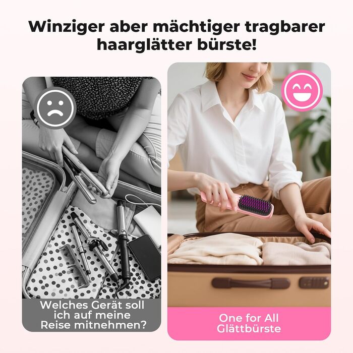 Бездротова випрямляч для волосся Bopcal Mini Glättbürste з іонізацією, 10000mAh, захистом від опіків, швидкий нагрів, 6 температурних режимів, рожевий