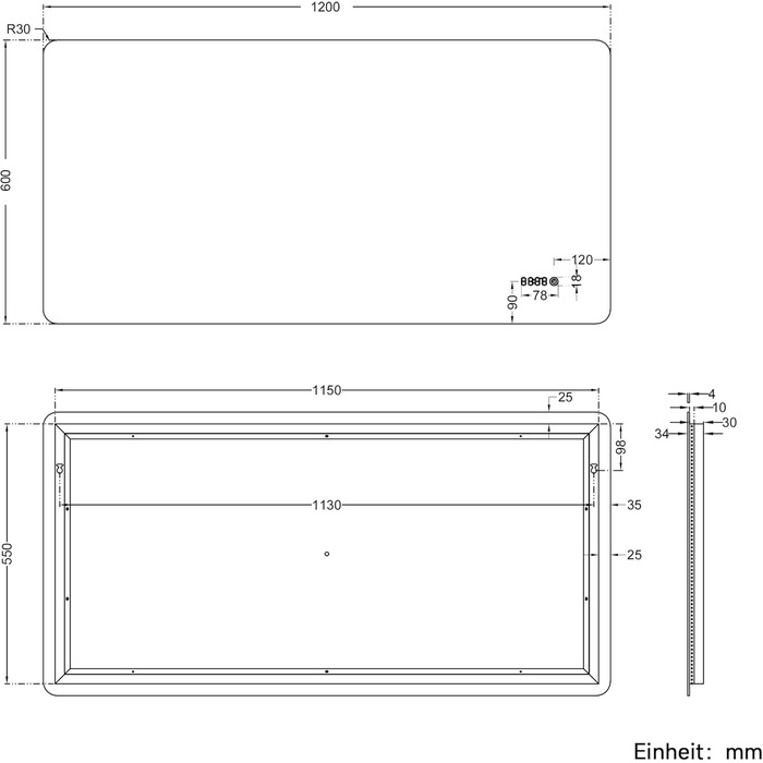 Дзеркало для ванної кімнати SONNI з підсвічуванням 120x60 см, 3 кольори світла, антизапарник, годинник, температура, LED, сенсорне управління, білий