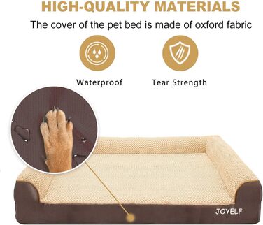 Ортопедичне ліжко для собак Joyelf середнього розміру, U-подібне диван з пінополіуретану знімний, пральний чохол та антиковзаюче дно для собак маленьких та середніх порід - (X-Large - 110*82*20см, Кофе)
