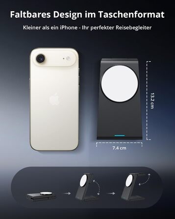 Зарядна станція 3-в-1 GEEKERA MagSafe для Apple Watch та iPhone (12/13/14/15/16/17/Air) - складна, індуктивна, чорно-біла