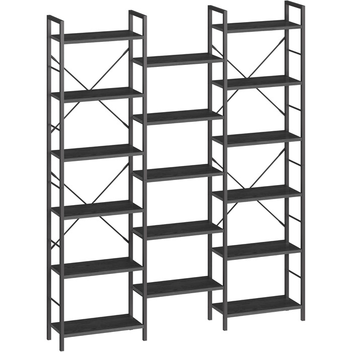 Книжкова шафа Hzuaneri з 17 полицями, 6 ярусів, регульовані полиці, 24x152x186 см, навантаження 340 кг, чорна з деревною текстурою, для вітальні та офісу