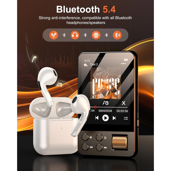 MP3 плеєр Hi-Res 64GB з Bluetooth 5.3, DSD DAC, підтримкою FLAC, 2.8