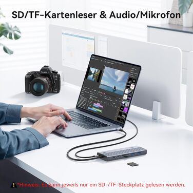 Док-станція USB-C для ноутбука: 2 монітори 4K HDMI, DP, Ethernet, 4 USB, 100W PD, SD/TF, Audio/Mic (15 в 1)