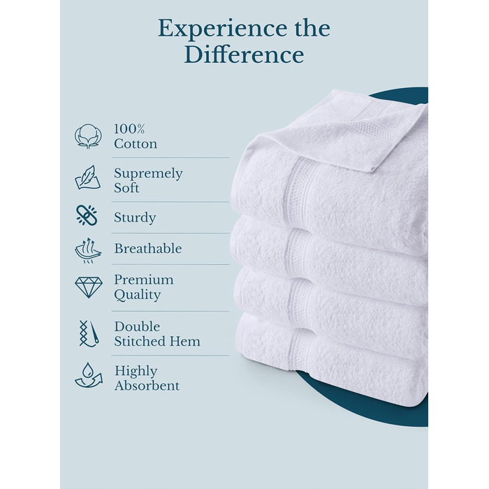 Набір білих банних рушників Utopia Towels, 100% бавовна, 69 x 137 см, 4 шт — м'які та гігроскопічні рушники для душу з петлею для підвішування