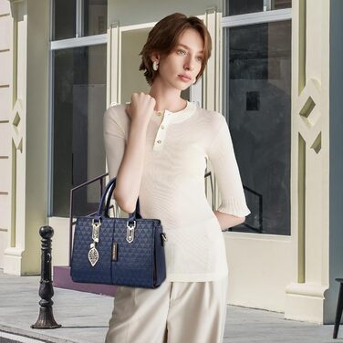 Стильна жіноча сумка-шопер Elegante з ручками та захистом від крадіжки, синя, PU шкіра, середнього розміру - для подорожей, роботи, вечірок