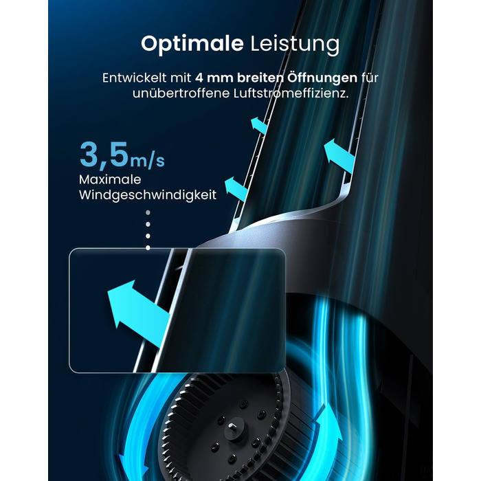 Вентилятор Pro Breeze OmniAir з очищувачем повітря, 105 см - безшумний, з HEPA 13 фільтром, LED дисплеєм, пультом керування, 10 швидкостей, 5 режимів, чорний