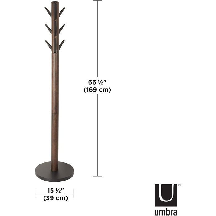 Umbra Flapper Coat Rack – Clothes Rack with 9 Foldable Hooks for Entryway and Office, Wood, White, 57.2 x 57.2 x 165.1 cm, White (Black/Walnut, Single)