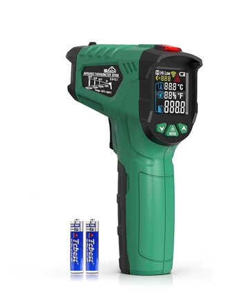 Інфрачервоний термометр SQECH з лазером, -50℃~600℃, регульований коефіцієнт випромінювання, кольорове підсвічування, для кухні, піца-печі, холодильника, промисловості (червоний, зелений до 800℃)