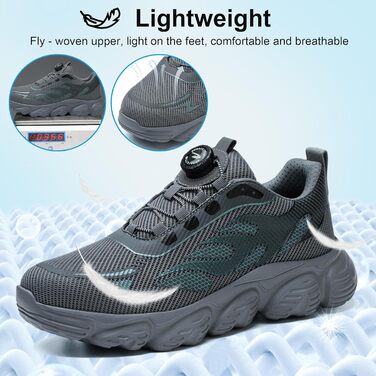 Черевики безпеки унісекс для чоловіків та жінок. Спортивні робочі черевики з металевим капами. Дихаючі, легкі, розміри 38-46 EU, сірий колір.