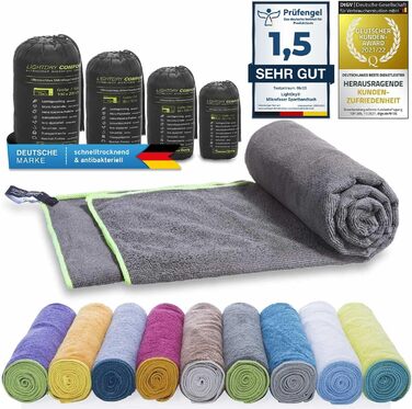 Спортивне рушник LightDry® Original з мікрофібри - туристичне, для подорожей, басейн, спортзал. Швидковисихаюче, антибактеріальне, 120x60 см, антрацит