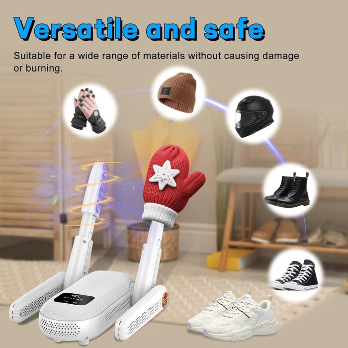 Електричний сушильник для взуття з подвійним кріпленням, для взуття, чобіт, ніг та рукавичок, з таймером, гаряче повітря, UV-світло, активоване вугілля, потрійна антибактеріальна обробка