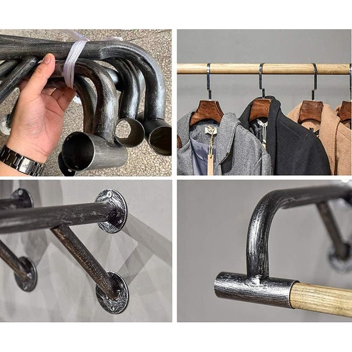 Wooden wall cladding dresses a hanging rod, industrial clothes rod, clothing rack for retail clothing display - (60x29x16CM)