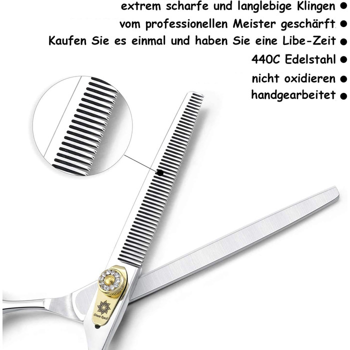 Професійна ножиця для грумінгу собак, 7 дюймів, пряма, для собак та котів, з тонкої стрижки, з японської сталі 440C