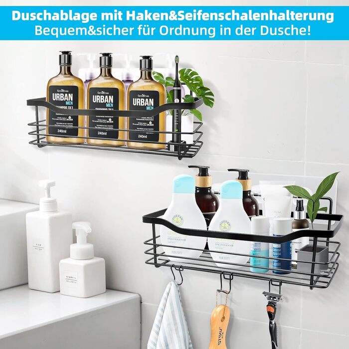 Підставка для душу з нержавіючої сталі без свердління, 2 шт. - органайзер для шампуню, гелю для душу, мила, ванни, кухні (чорний)