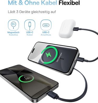 Power Bank Baseus EnerFill MagSafe 10000mAh, 22.5W USB-C, 15W Wireless, для iPhone 17/16/15/14/13/12, сірий