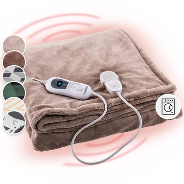 Електрична ковдра Klarstein XXL з підігрівом, 120W, 200x180 см, бежева. Автоматичне вимкнення, для ліжка, дивана та кемпінгу. Економна, пральна.