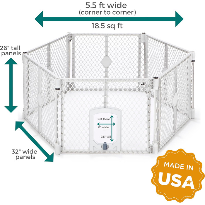 Laufstall для собак North States MYPET Petyard, 6 панелей, 66 см, розкладний, для дому та вулиці, сірий (Feldstone)
