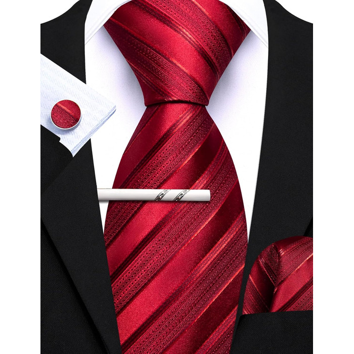 Комплект краваток Barry.Wang: краватка, кишеньковий хустинка та запонки (бордовий) для ділових зустрічей та святкування весілля