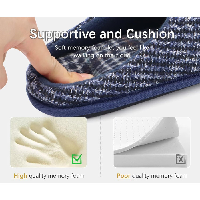 Чоловічі домашні тапочки ONCAI з піною пам'яті, теплі, зі смугами, пухнасті, з плюшевою підкладкою та неслизькою гумовою підошвою