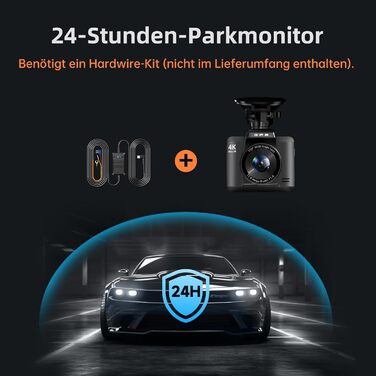 Відеореєстратор Auto Dashcam 4K+1080P з GPS, WiFi, паркуванням, подвійний об'єктив, 32GB карта пам'яті, 170° кут огляду, Super нічне бачення, G-сенсор, циклічна запис, керування через APP, Max 256GB, чорний