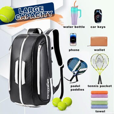TILDOSAC Tennis Bag - Large Sports Bag for Tennis, Padel, Pickleball - Men & Women - Shoe Compartment, Laptop Sleeve