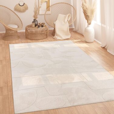 Paco Home Rug Living Room Bedroom High Pile Scandinavian Design Solid Color Bohemian Style Abstract 3D Fluffy Washable Decoration Cream, Size: 120x160 cm