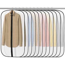 12 містких мішечків для одягу Dntorx 100 x 60 см, PEVA, прозорі, з блискавкою. Захист для костюмів, сорочок, суконь, пальто.