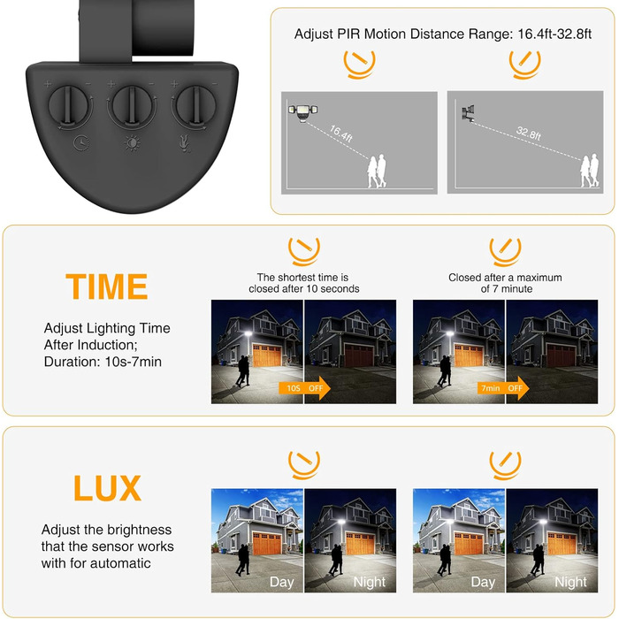 Onforu LED Floodlights with Motion Sensor Outdoor 55W, 5000 LM LED Floodlight, Outdoor Spotlight with Adjustable 3 Heads, 6500K Cool White Spotlight, IP65 Waterproof Floodlight for Garage, Garden, Yard