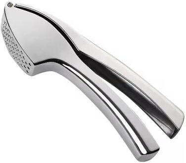 Пресс для часнику з нержавіючої сталі, 15,5 x 2,5 см, кут відкривання 160°, придатний для миття в посудомийній машині, чорно-срібний