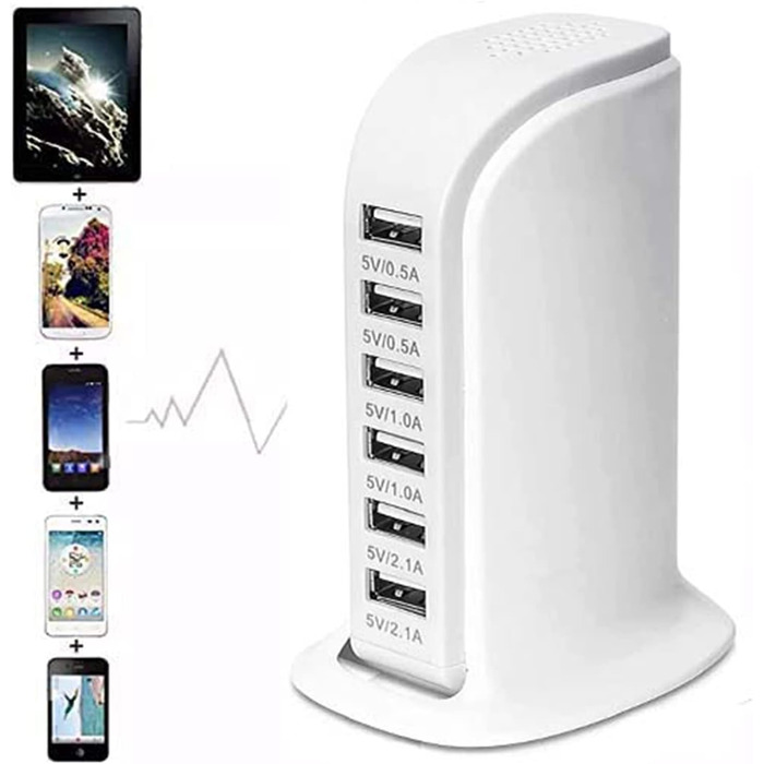 Зарядний пристрій USB-C 455W, 7 портів, GaN PD PPS – для MacBook, Dell, iPhone, Samsung, ноутбуків, планшетів (білий)