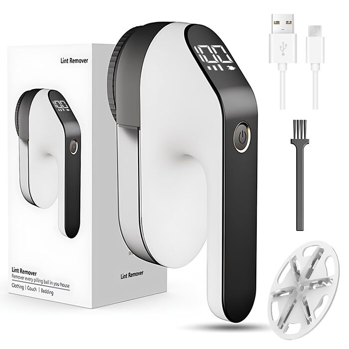 Електричний видалення ворсу 2000mAh, портативний USB-C, з LED-дисплеєм, 3 режими, 6-клинковий насадка, для одягу, килимів, светрів та диванів