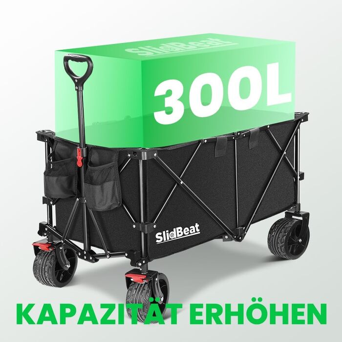 Візок-садовий SLIDBEAT XXXL 300л, 226кг, з гальмами та великими колесами для пляжу, саду, кемпінгу та транспорту