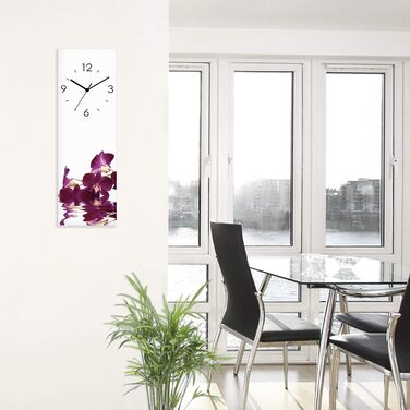 ARTLAND Wall Decor Wall Clock without Ticking Sounds, Glass, 20x60 cm, Rectangular, Silent, Natural Design, Zen, Spa, Stones, Asian, Modern, T6CD (Purple Orchid, Radio Clock)