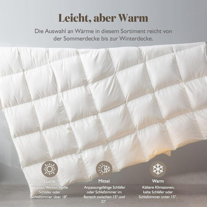 BPC Luxurious Goose Down Duvet 155x220, Lightweight Summer Duvet with Down, Extremely Soft, Fluffy Feather and Down Filling, Öko-Tex and RDS Certified Down Duvet 155x220 cm