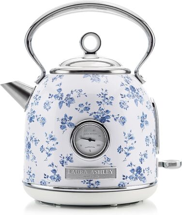 Laura Ashley Elveden Wireless Electric Kettle - 1.7L Stainless Steel, 2.2kW Fast Boil, Temperature Display & Overheat Protection