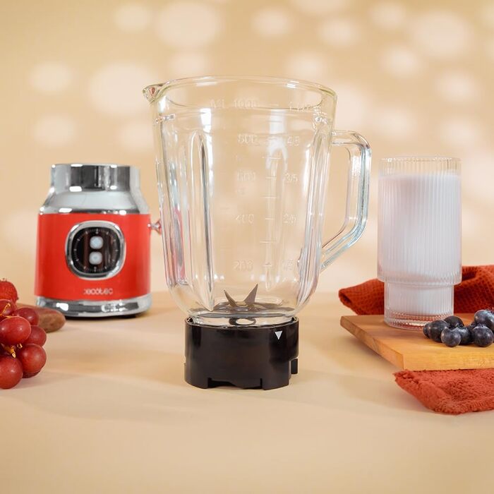 Cecotec Standmixer RetroTwist Red: 800W, Pulse, 1L, Титанове покриття, Червоний, Vintage-дизайн