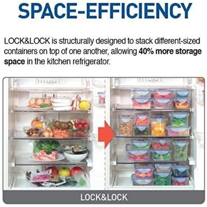 Lock & Lock HPL823 Food Storage Container, Square, 870 ml, 6 Pieces
